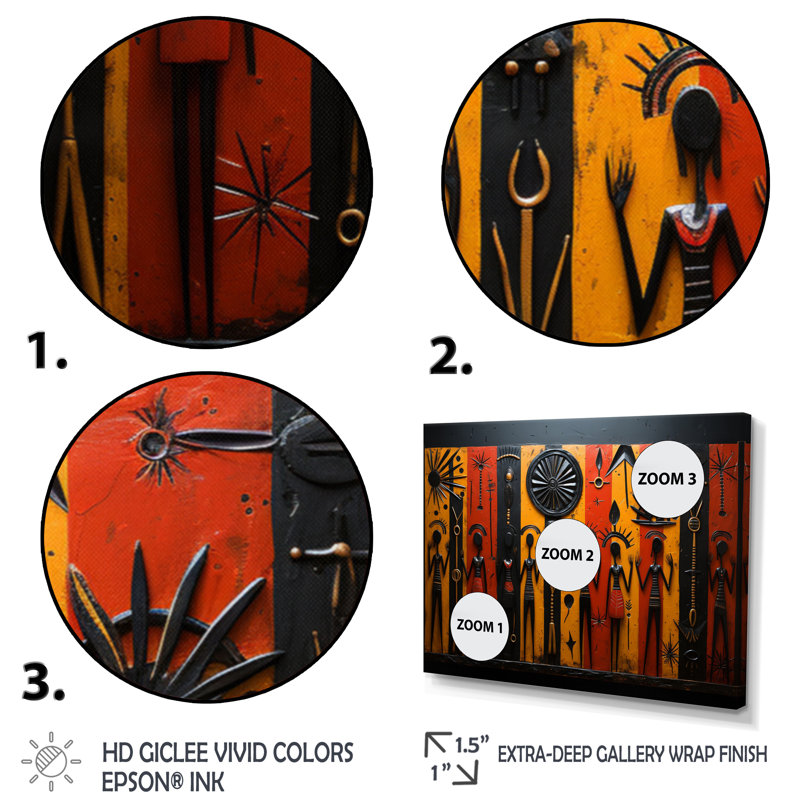 Khmya African Tribal Rhythms X - Art mural tribal africain, H 34 po x l 44 po x P 1,5 po, Cadre flottant noir