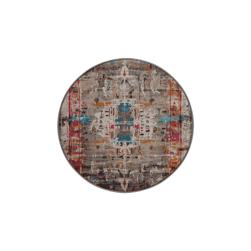 Machine Washable Brown Area Rug, Round 4'