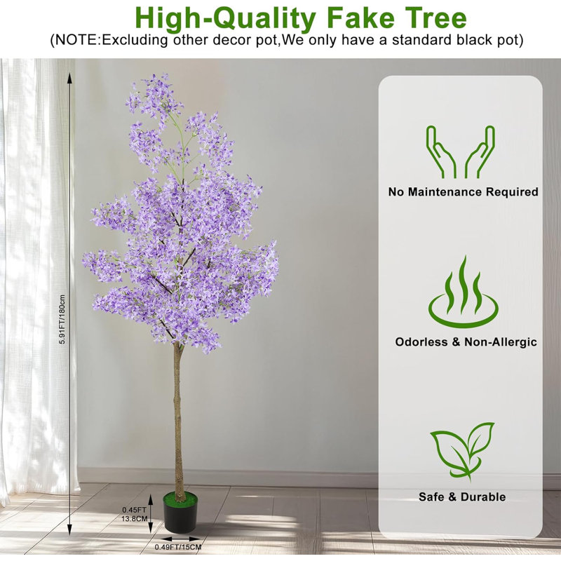 Topiaire artificiel lavande, plante artificielle haute 5,91 pi avec fleurs mauves