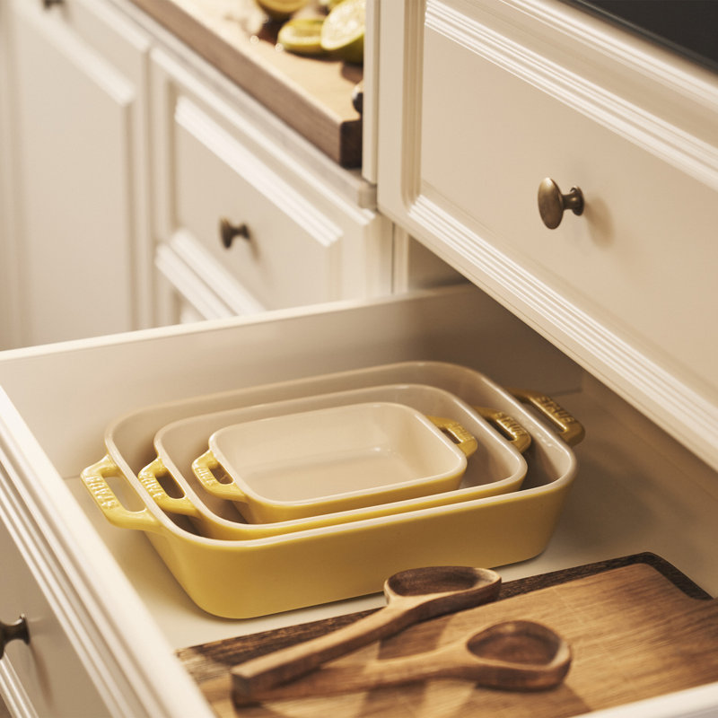 Staub Ceramics Ceramique Rectangular Baking Dish Set 3 Piece, Citron