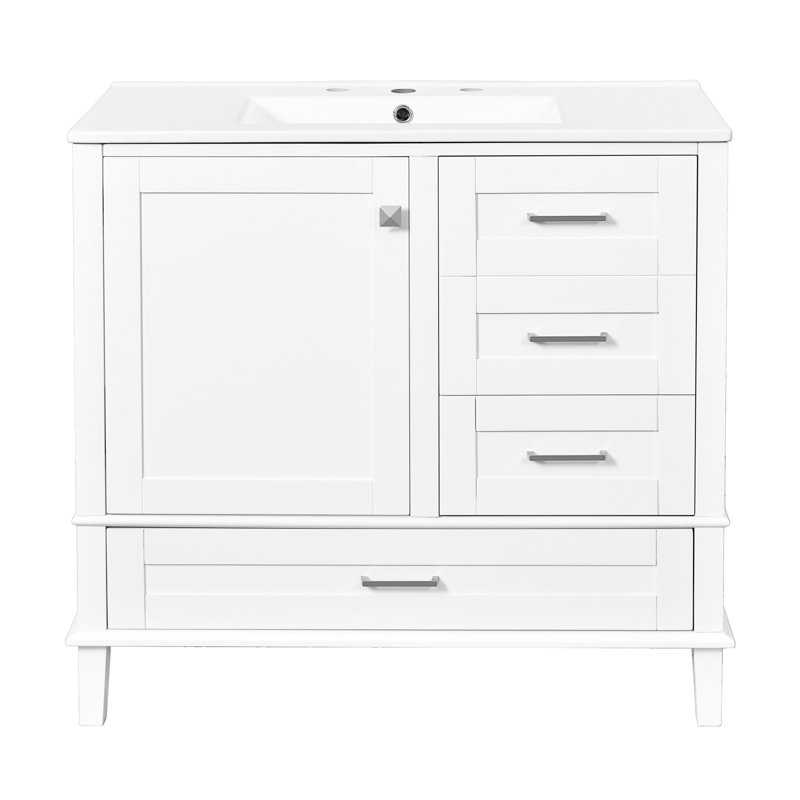 Meuble-lavabo de salle de bain blanc avec portes en pin massif - Option de rangement fonctionnelle et attrayante