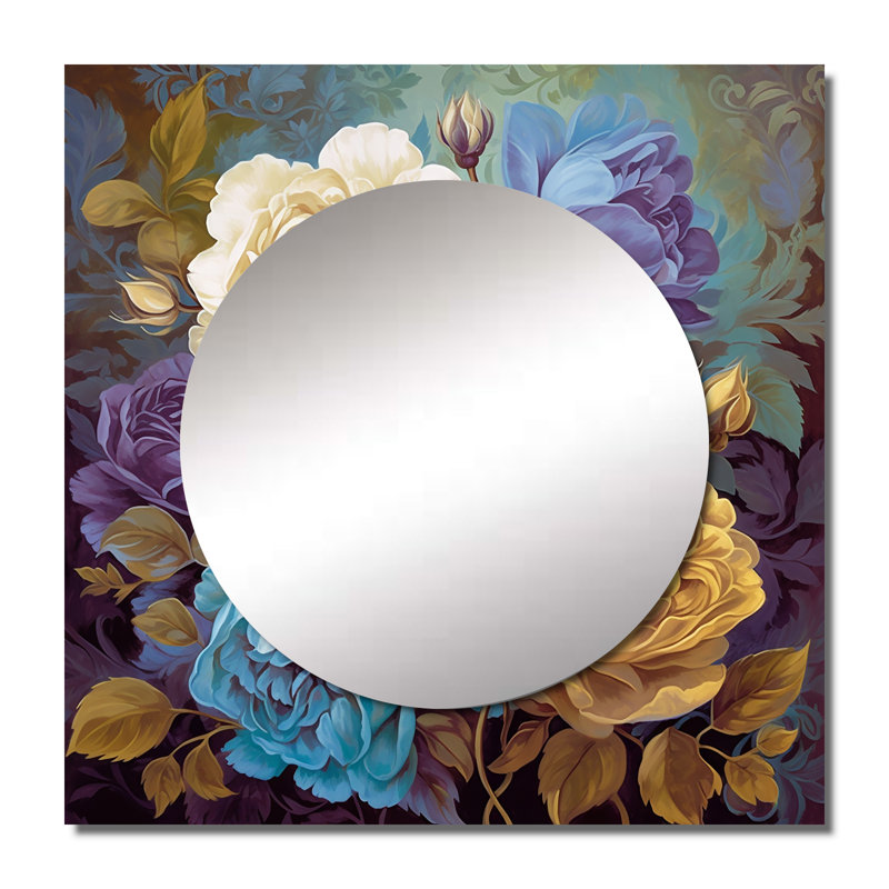 Grand miroir rétro carré en forme de rose rétro I Blooming, 36 po x 36 po