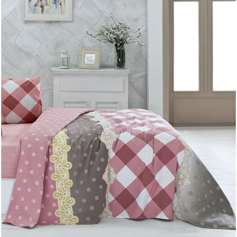 Couvre-lit / couvre-lit 100% coton rose / beige / gris Caruthersville, Couvre-lit 79 po x 91 po