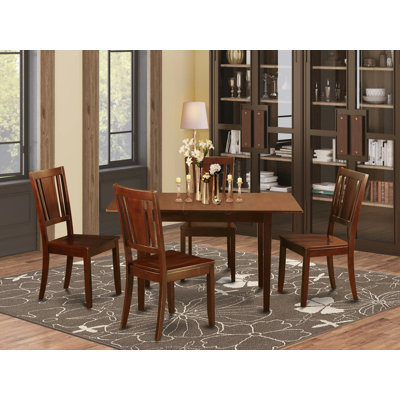 7 Piece Modern Dining Table Set Consist of a Rectangle Wooden Table with Butterfly Leaf and 6 Dining Room Chairs, Mahogany