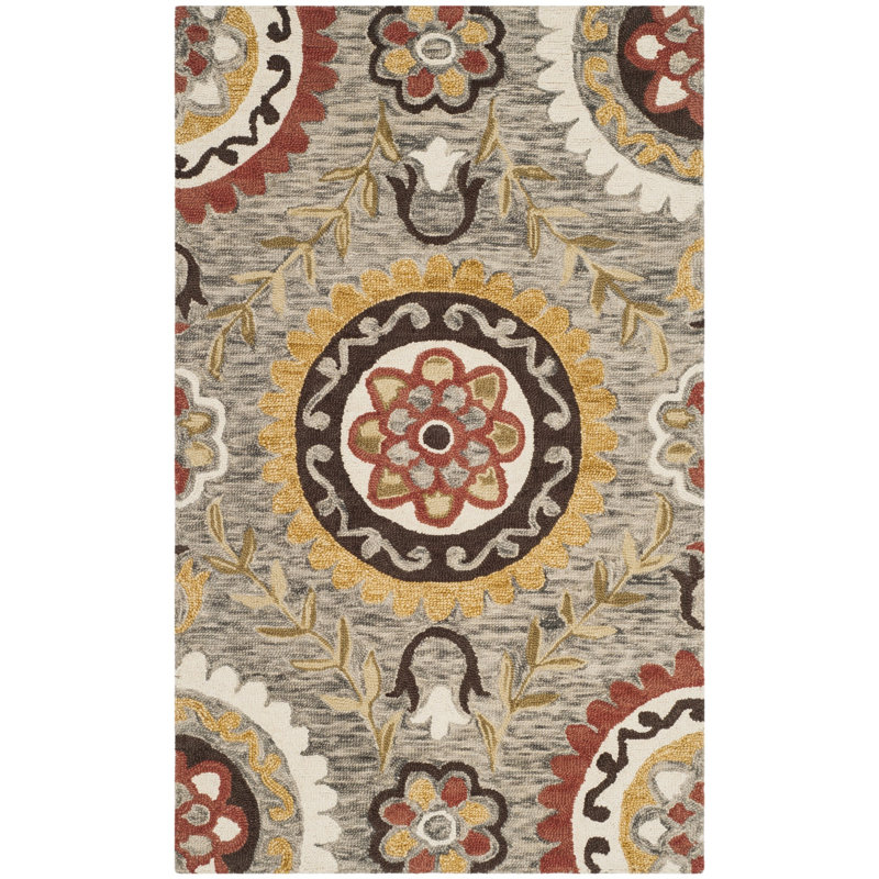 Tomo Hand Hooked Wool Floral Rug, Rectangle 3' x 5'