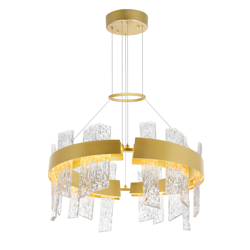 24'' Round Modern LED Chandelier in Satin Gold for Dining Room, Foyer, or Living Room – Integrated LED, Satin Gold