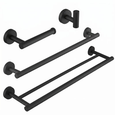 Radius 4-Piece Bathroom Hardware Set in Matte Black
