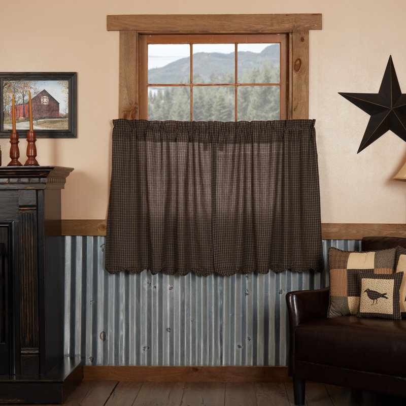 Kettle Grove Cotton Plaid Scalloped Cafe Curtain, 36" L x 36" W
