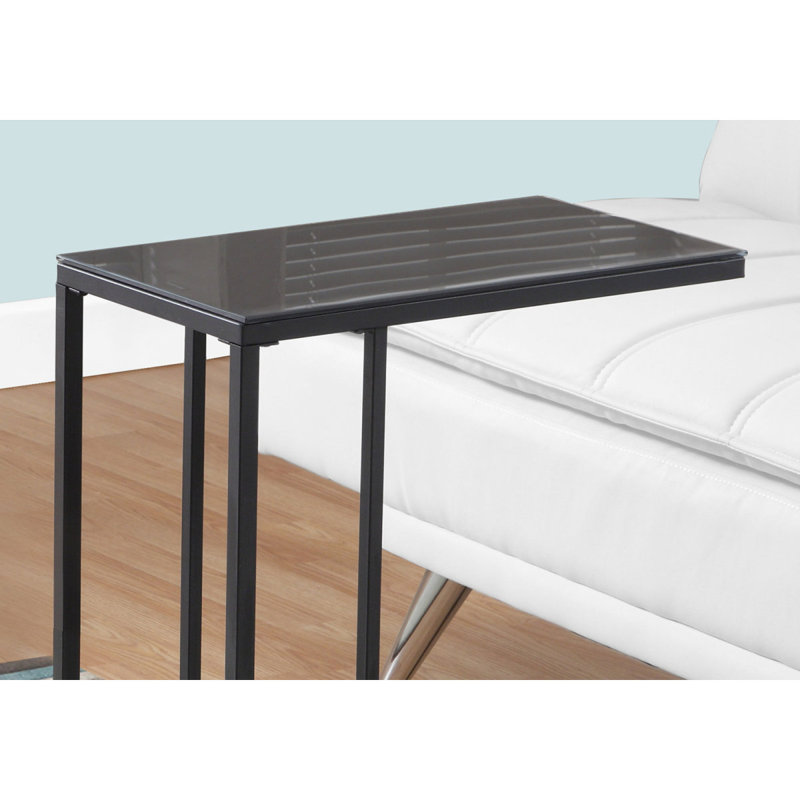 Table d'appoint, en forme de C, bout, côté, collation, salon, chambre à coucher, verre trempé, métal, contemporain, moderne