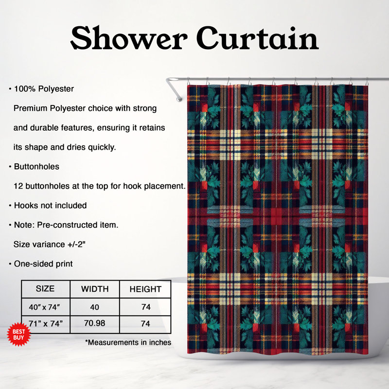 Rideau de douche standard 1 pièce Bold Tartan Stripes, H 74 po x l 40 po