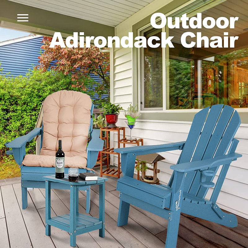 Chaises pliantes Adirondack avec coussin, chaise de patio surdimensionnée en PEHD résistante aux intempéries, Bleu