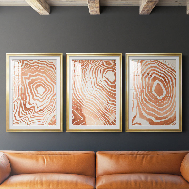 «Suminagashi I», reproduction encadrée de qualité supérieure, Cadre doré, H 42,5 po x l 91,5 po x P 2,5 po