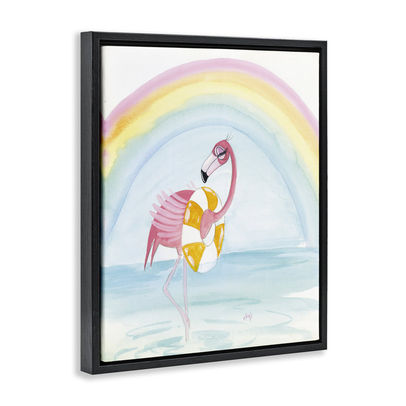 «Summer Beach Flamingo», art mural encadré par Stellar Design Studio, H 31 po x l 25 po, Cadre flottant noir de jais