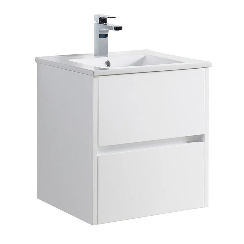 Meuble-lavabo mural 20 po avec comptoir en céramique | Tiroirs à fermeture en douceur, plomberie en U et conception pré-assemblée