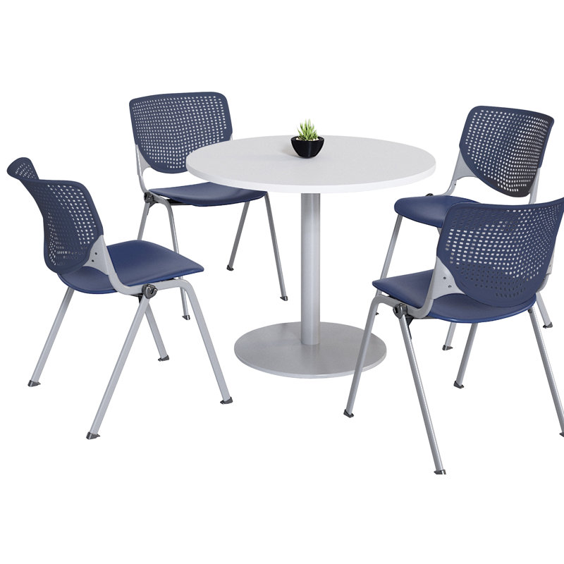 Ensemble de table de salle à manger avec 4 chaises empilables Kool Mode, H 29 po x L 42 po x l 42 po, Blanc / bleu ciel