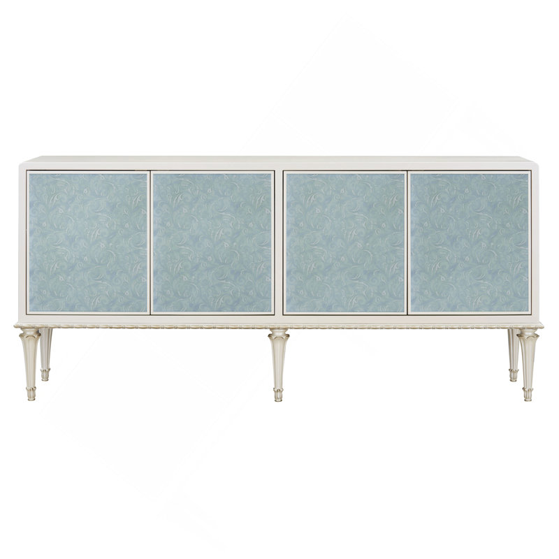 Armoire console Ansaldo blanc perle et argent scintillant