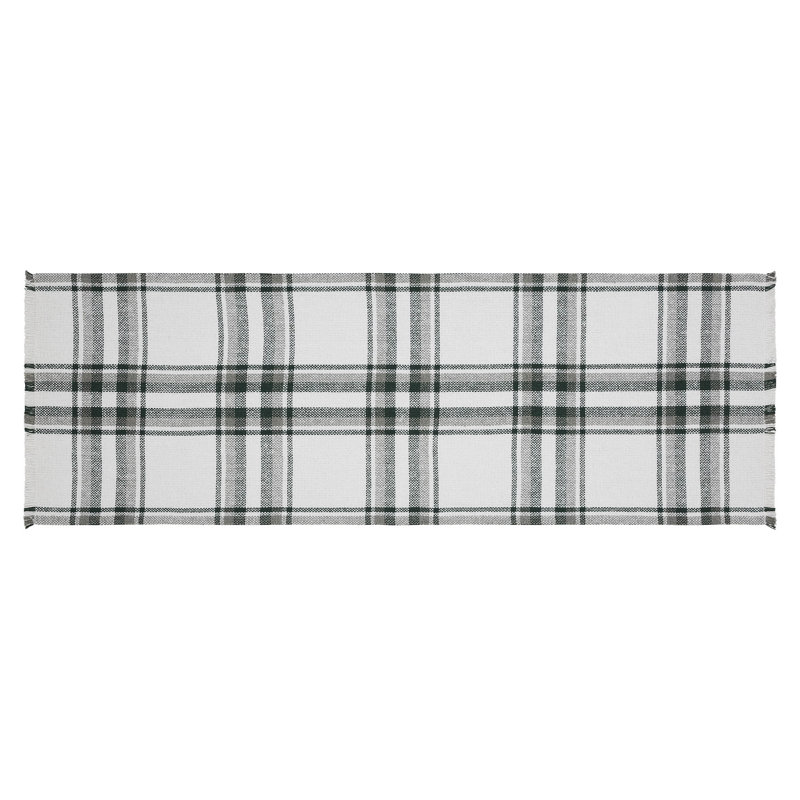 Harper Plaid Green White Runner Fringed 12x60, 36 po x 12 po