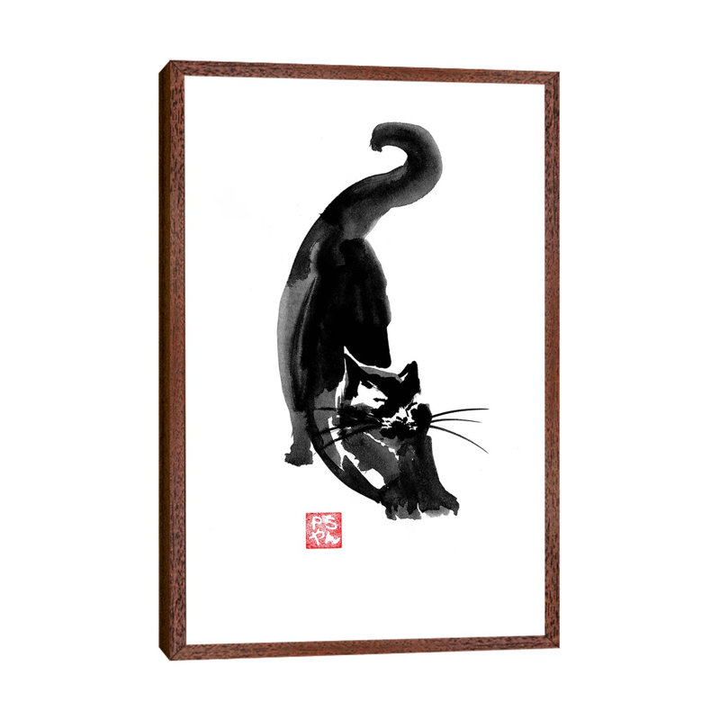 Stretching Cat by Péchane - Print on Canvas, Classic Brown Wood Framed, 101.6 cm H x 66.04 cm W x 3.175 cm D