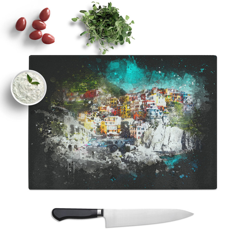 Tempered Glass Cinque Terre in Italy Chopping Board, 28.5 cm x 39 cm