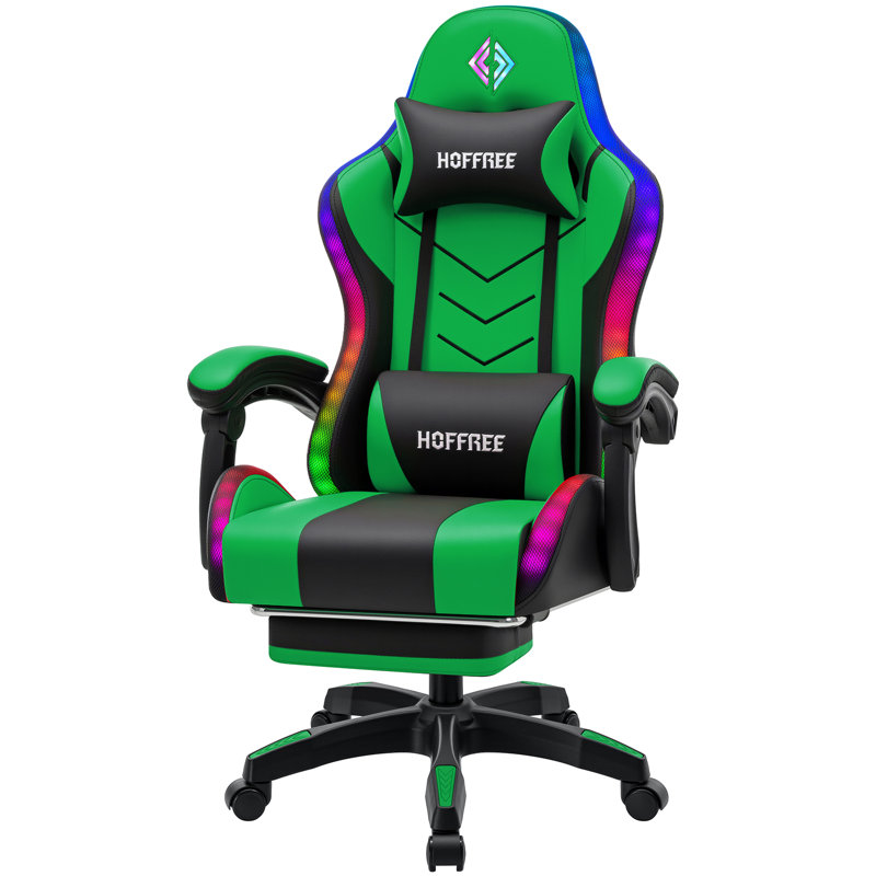 Gaming Chair With Speakers, Video Game Chair With Music Rhythm RGB LED Lights, Ergonomic Comfortable Office Computer Chair For Adults, Adjustable Reclining Chair With Footrest