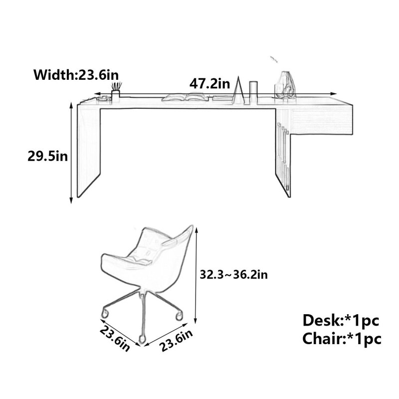Bureau d'ordinateur en bois massif moderne et minimaliste, H 29,5 po x l 47,2 po x P 23,6 po