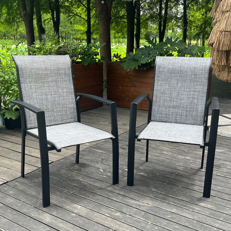 Weather Metal Outdoor Dining Chairs ,Garden, Poolsides,Outdoor Patio Chairs Set of 2, Gray, Black