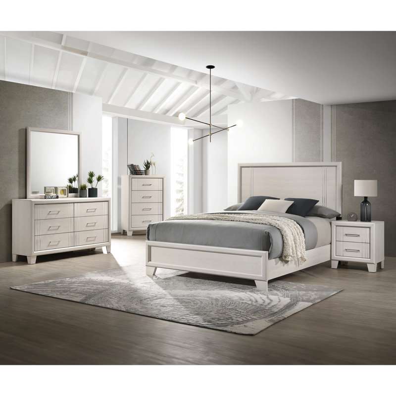1 lit double à panneau contemporain en bois blanc / beige, lit de chambre à coucher, 80,2 po x 56,1 po 54 po, assemblage de bois nécessaire pour le sommier