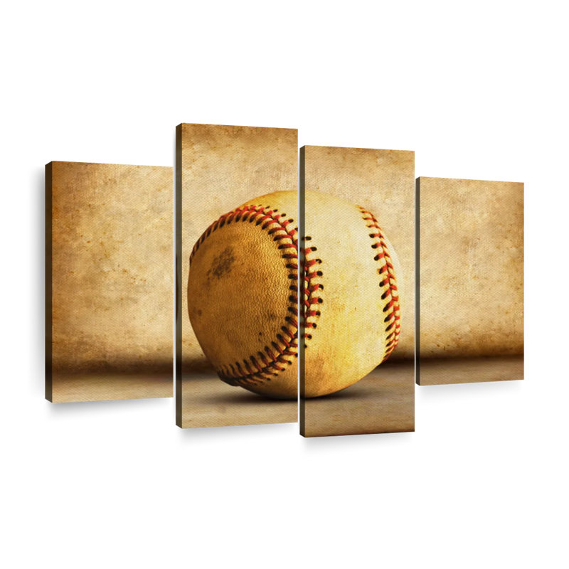 Baseball sépia 4 pièces, H 48 po x l 75 po x P 1,25 po