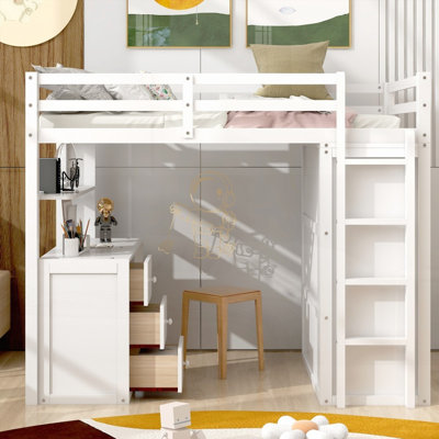Twin Size Loft Bed with Storage - No Box Spring Needed, Sturdy &amp; Spacious