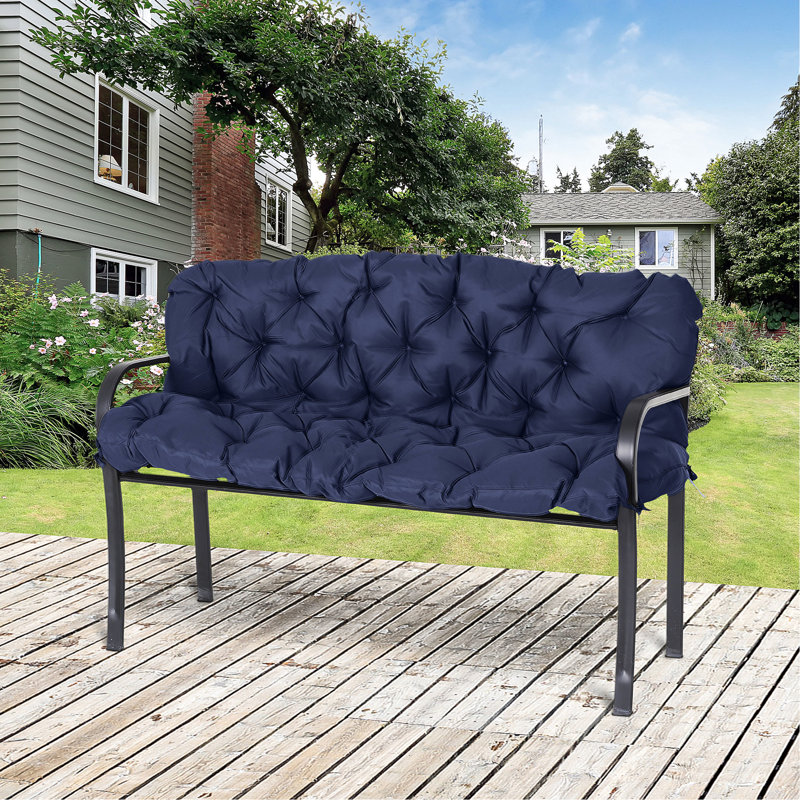 Dark Blue Patio Swing And Bench Seat Cushions, 3, Overstuffed, For Outdoor /Couch, With Tie-Downs Overstuffed Chair 3 - Elegant