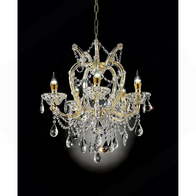 Lustre 22 pouces à 5 lumières en cristal doré Bella