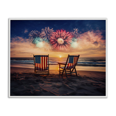 Summer Fireworks at Beach Framed Giclee, design by Arlington Prints