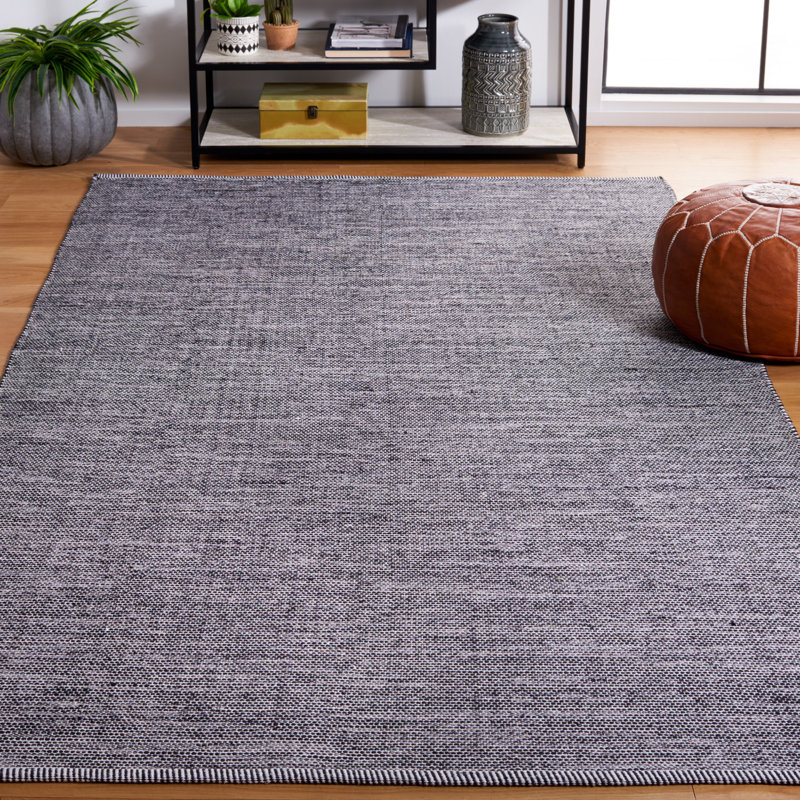 Tapis noir / ivoire en coton tissé à plat à la main Dallis, Rectangulaire 8 pi x 10 pi