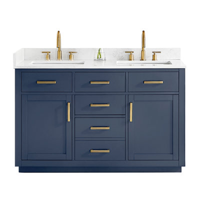 Gavino 54" W Wood Base Double Bathroom Vanity with Stone Top