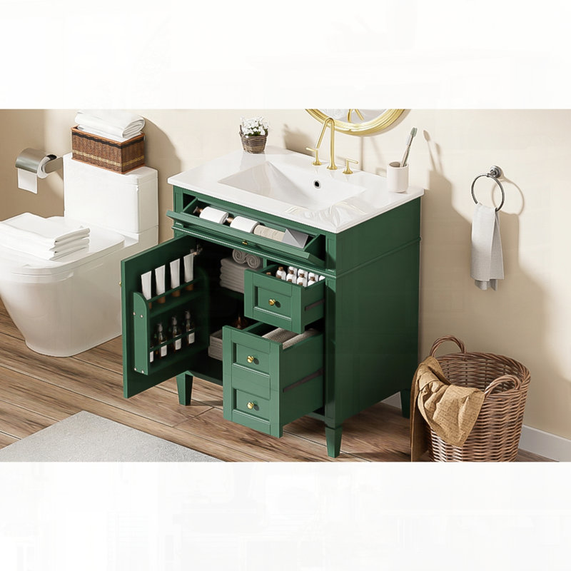 Meuble-lavabo moderne avec tiroirs supérieurs, Vert