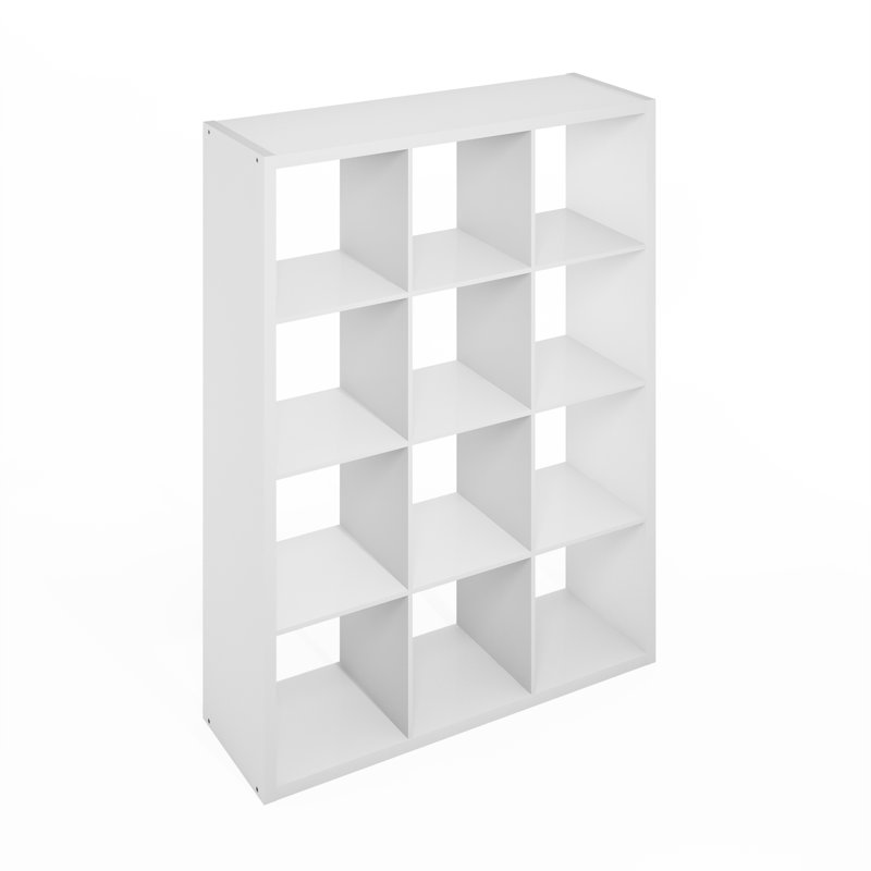 Organisateur de rangement à dossier ouvert Latitude Run® Simple, étagère sur pied, 12 cubes, chêne foncé, Blanc