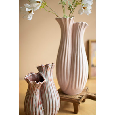  Ensemble de 2 vases cannelés en céramique - ouverture de table double - 14,5 po de hauteur