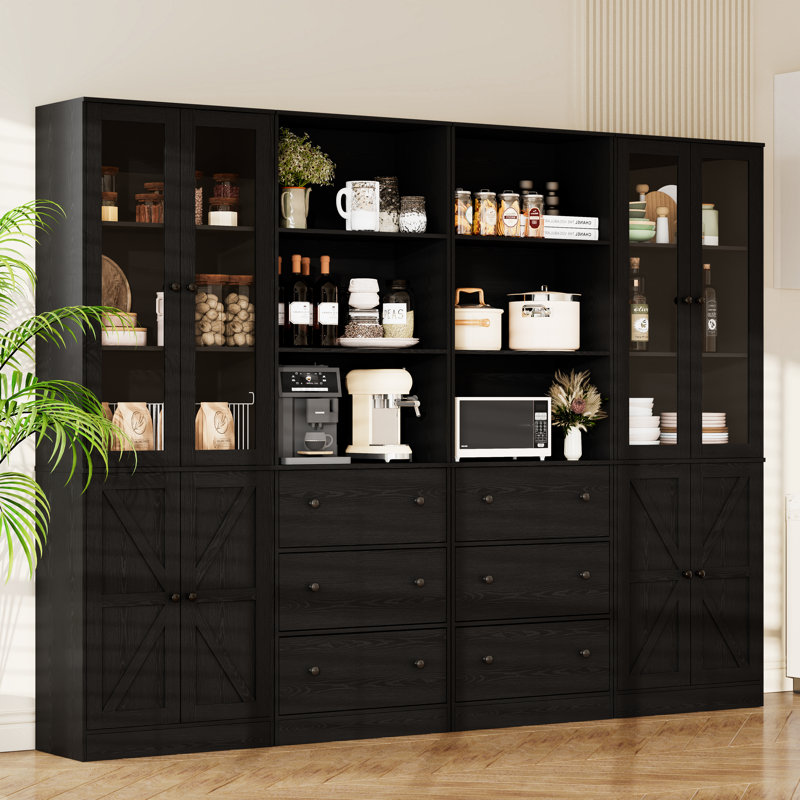 70.9'' H X 94.48'' W kitchen Pantry Storage Cabinet Set, Black