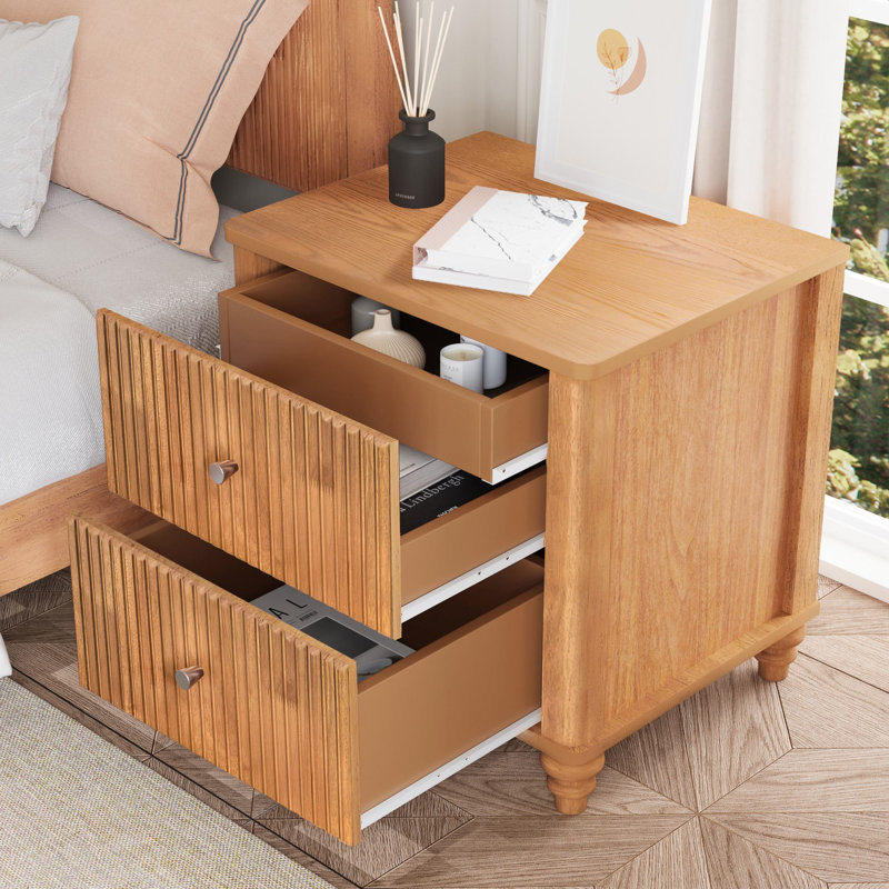 Tevrat 21.65" 3 Drawers Nightstand, Natural, Individual