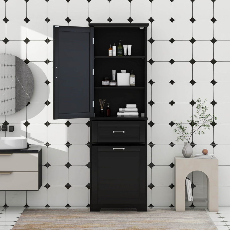 Grande armoire de rangement pour salle de bain avec deux tiroirs de tailles différentes et une tablette réglable