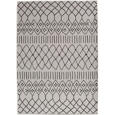 Tapis intérieur / extérieur à motif géométrique ivoire / brun