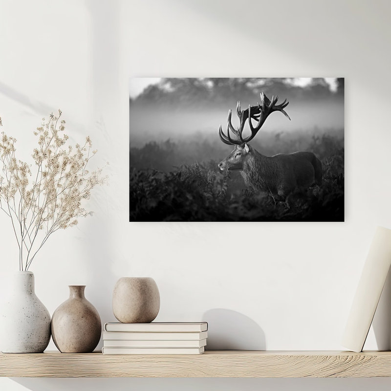 Impression d'art mural majestueux, cerf dans la brume, sérénité abstraite sereine, forêt naturelle, 12" H x 18" W