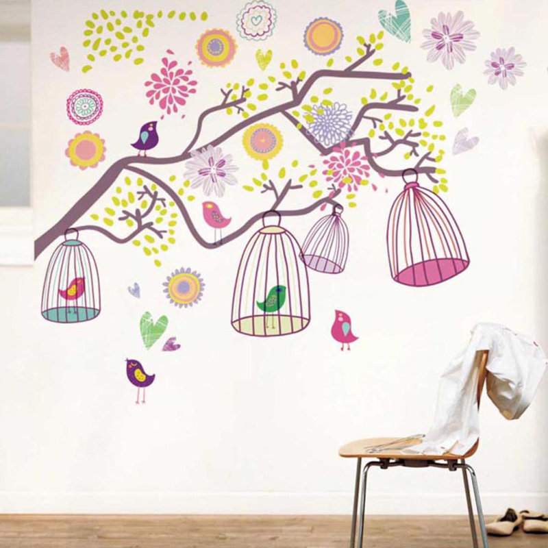 Décalcomanie murale cages colorées de fleurs