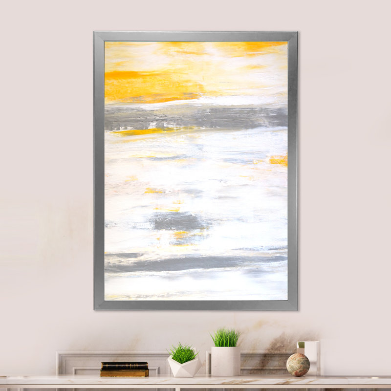 Gris et rayures verticales jaunes - art mural moderne et contemporain sur toile, H 32 po x l 16 po x P 1 po