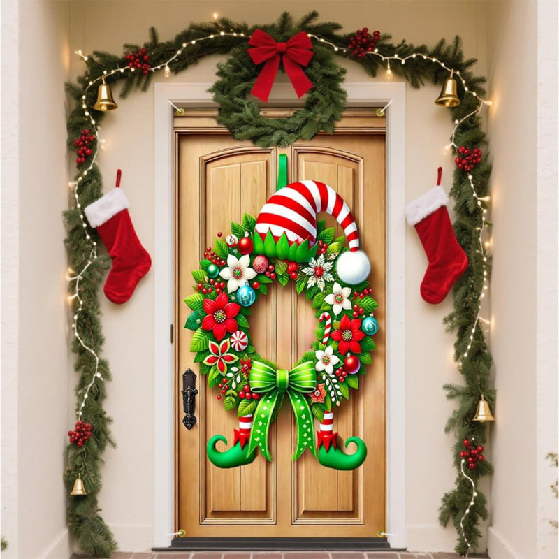 Bannière de porte couronne de Noël avec cannes de bonbon