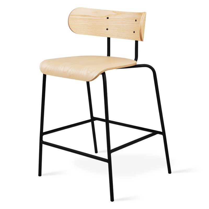 Bantam Counter Stool with Metal Frame, Blonde Ash/Black