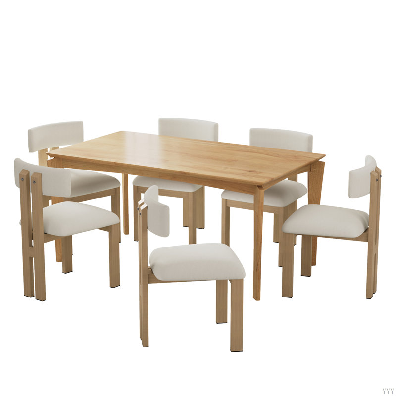 Ensemble de salle à manger 7 pièces, chaises de salle à manger rembourrées sans accoudoirs avec pieds en métal (ensemble de 6) + table de salle à manger en bois