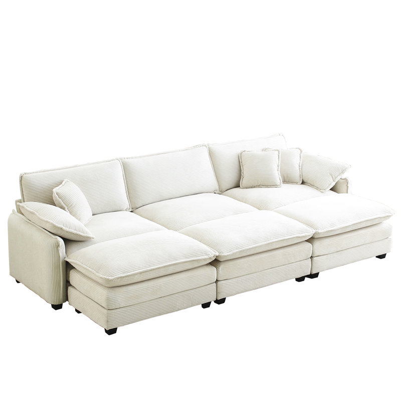 Lit en velours côtelé beige 3: tissu pour une sensation confortable Lit confortable: amovible et repose-pieds inclus