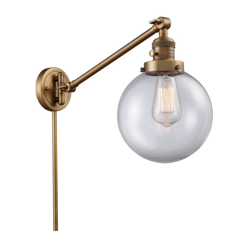 Lampe murale avec bras pivotant 1 lumière Zarmayr, Boîtier blanc mat, Incandescent, Laiton brossé