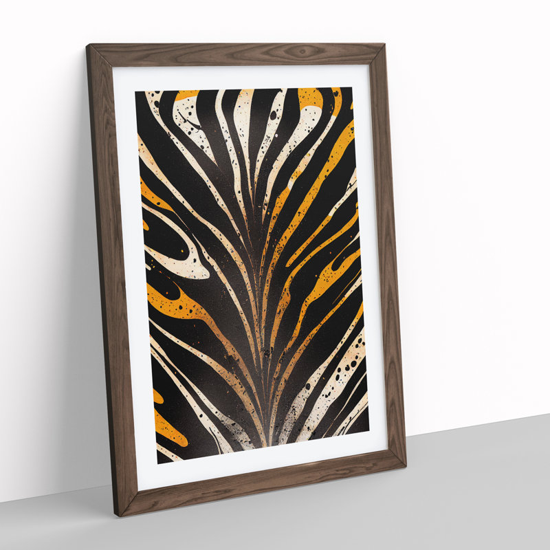 Zebra Skin Stripes No.1 - Single Picture Frame Painting, 34cm H x 25cm W x 2cm D, Walnut